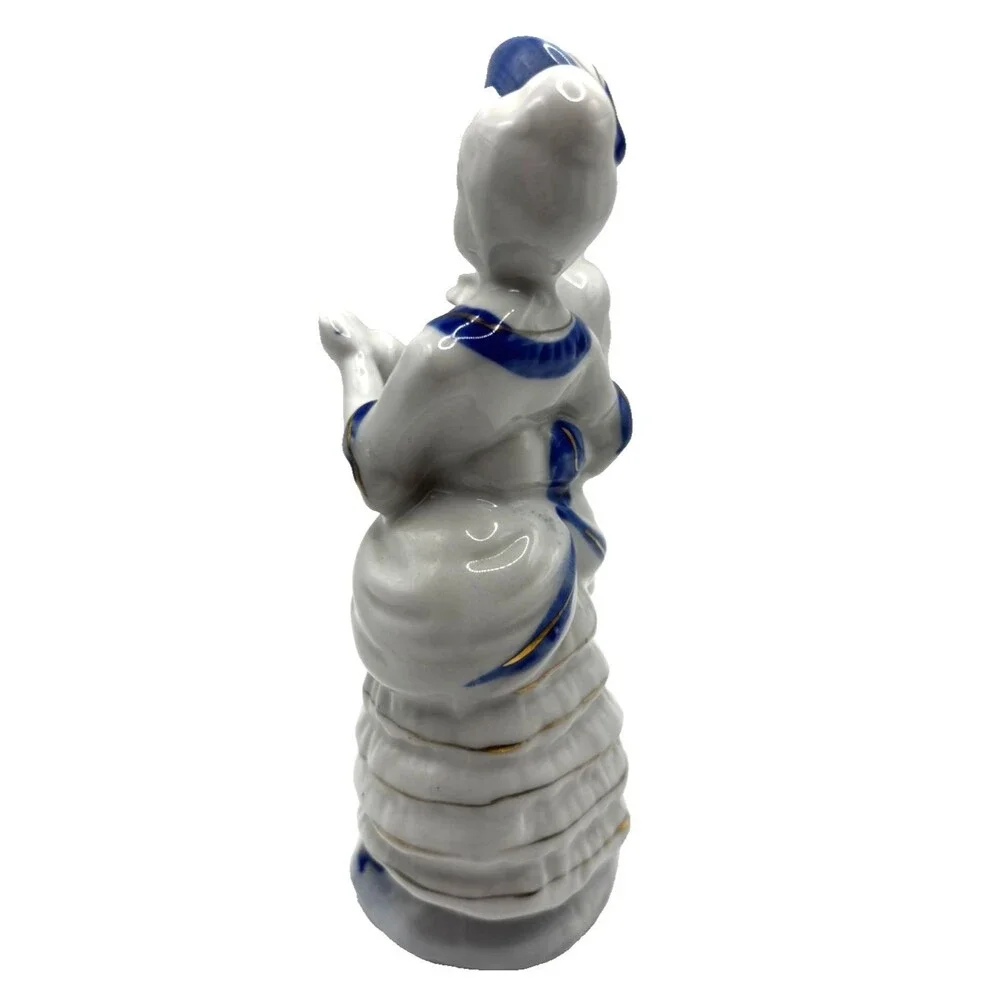 Vintage Colonial Couple Figurine Man Dancing with Lady/ Blue & White Porcelain